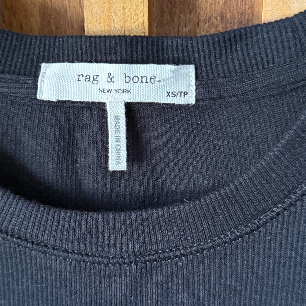 Rag & Bone Kari Black Ribbed Crewneck Cotton Blend T-Shirt. XS/S - Picture 5 of 10